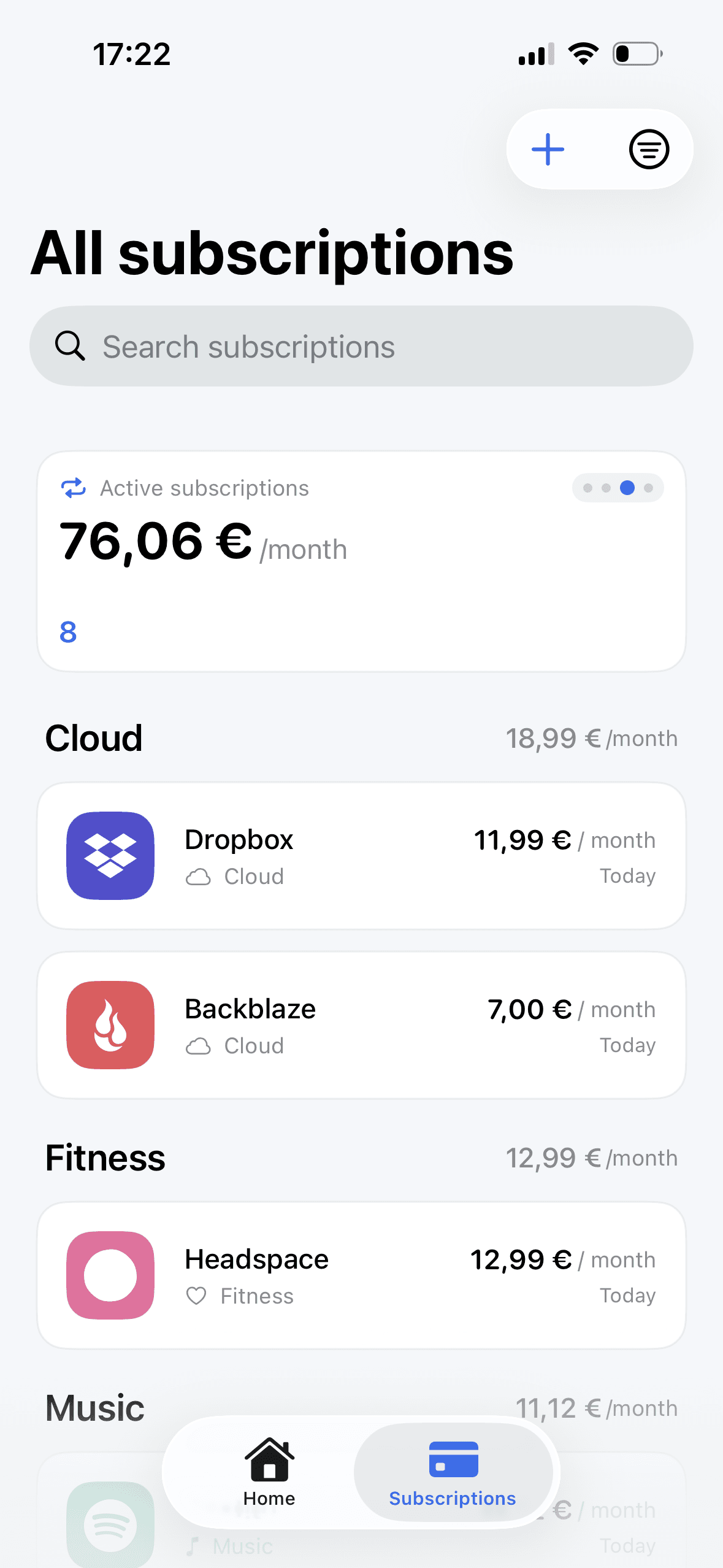 subscriptions light mode preview